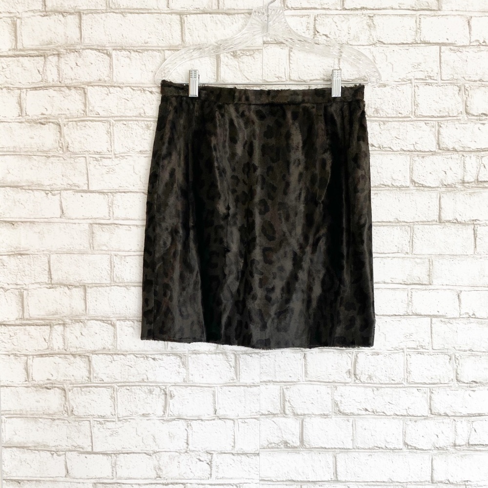 Tahari Faux Fur Leopard Print Midi Skirt Size 10